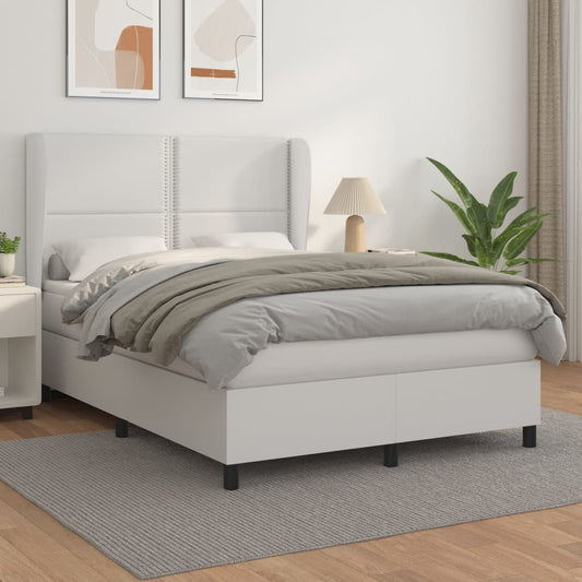 Box spring bed with mattress white 140x200 cm artificial leather
