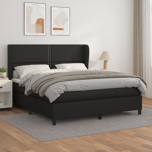 Box spring bed with mattress black 160x200 cm artificial leather