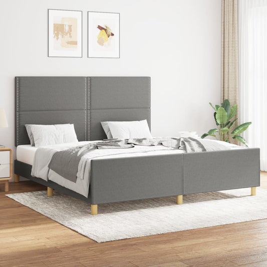 Bed frame with headboard dark grey 160x200 cm fabric