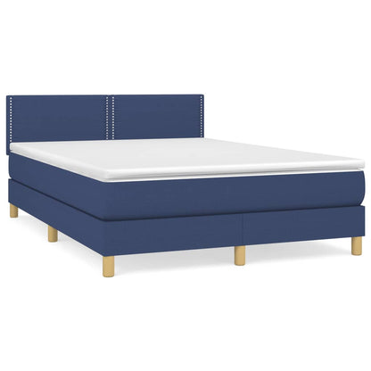 Box spring bed with mattress blue 140x200 cm fabric