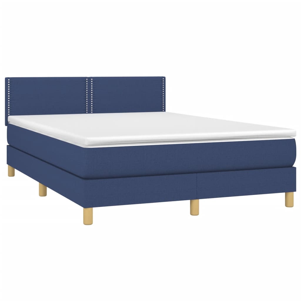 Box spring bed with mattress blue 140x200 cm fabric