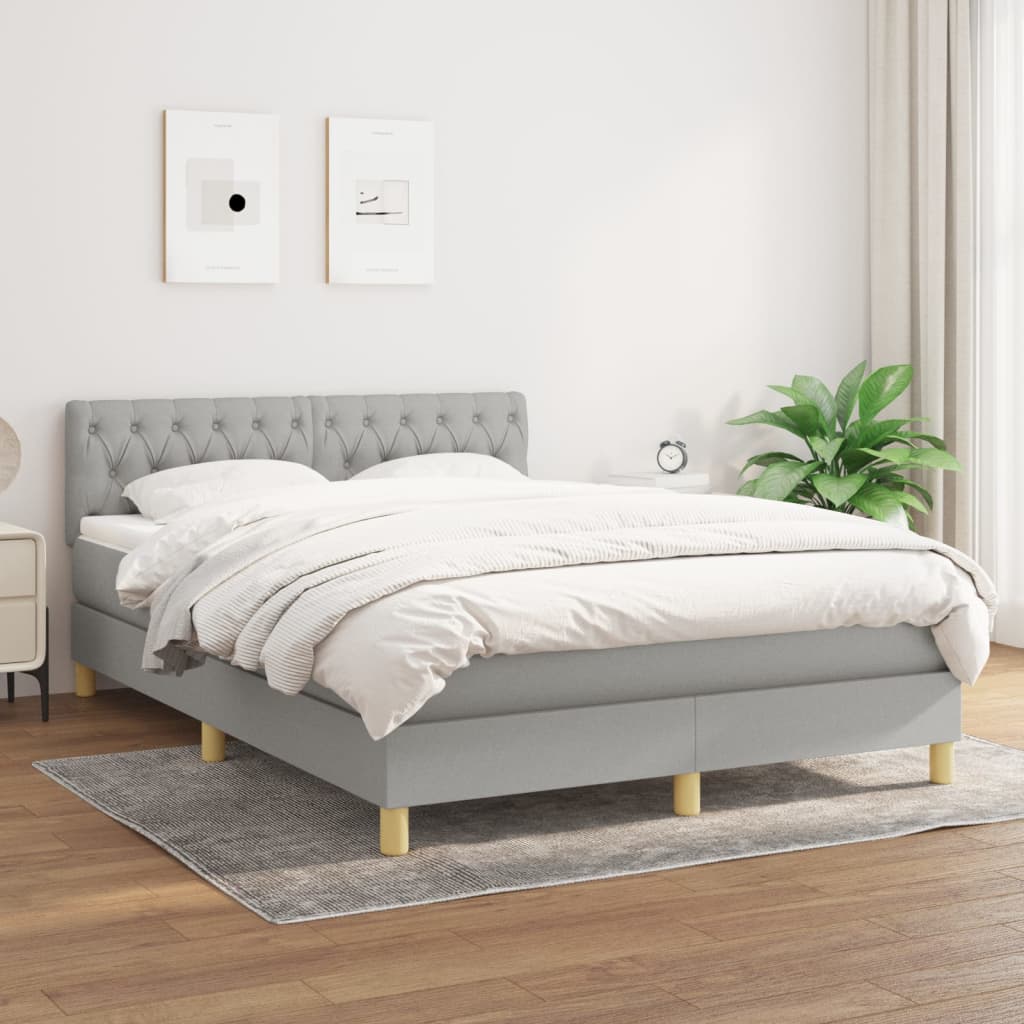 Box spring bed with mattress light grey 140x200 cm fabric