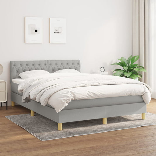Box spring bed with mattress light grey 140x200 cm fabric