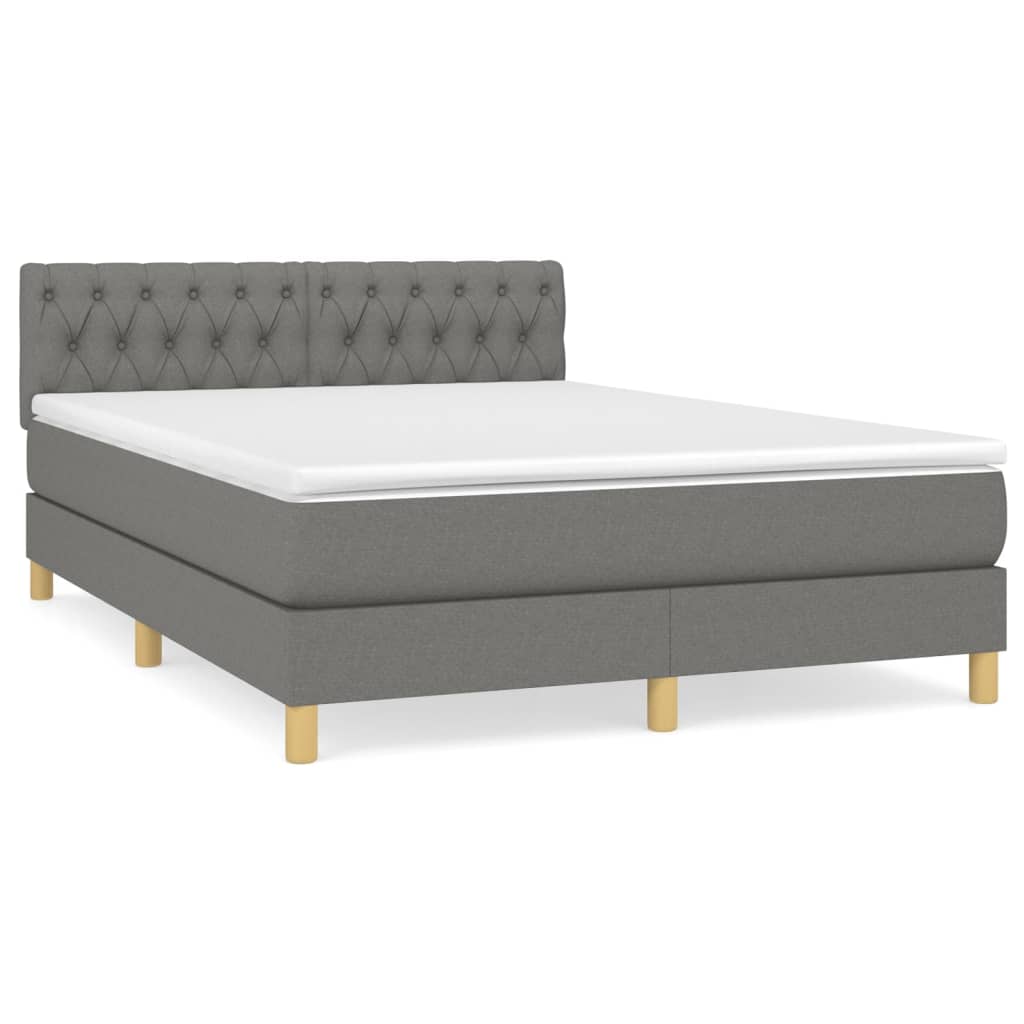 Box spring bed with mattress dark grey 140x200 cm fabric