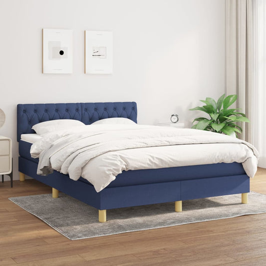 Box spring krevet s plavim madracem 140x200 cm tkanina