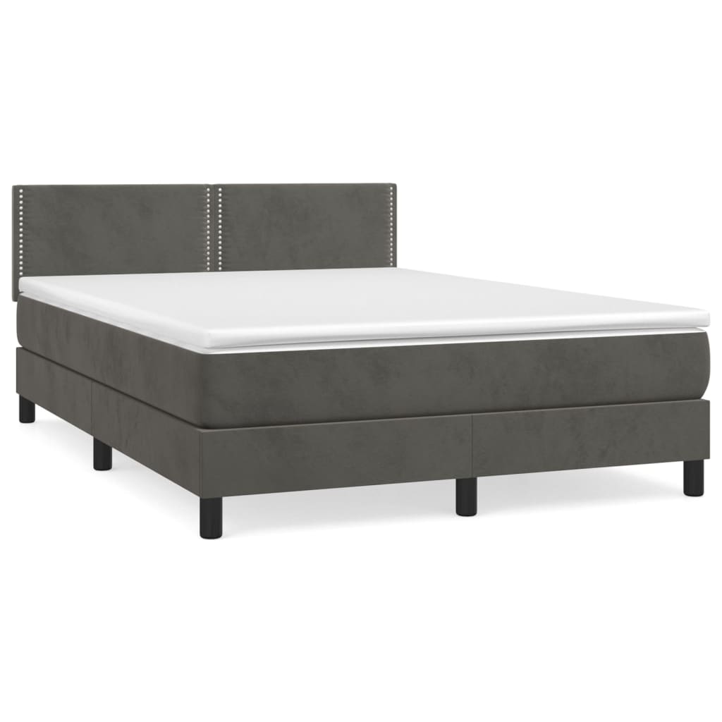 Box spring bed with mattress dark grey 140x200 cm velvet