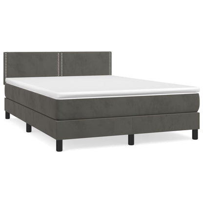 Box spring bed with mattress dark grey 140x200 cm velvet