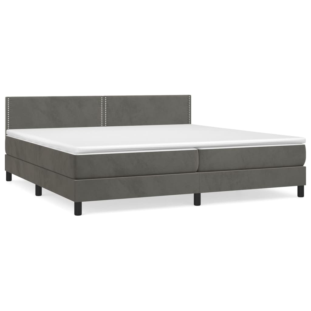 Box spring bed with mattress dark grey 200x200 cm velvet