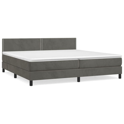 Box spring bed with mattress dark grey 200x200 cm velvet