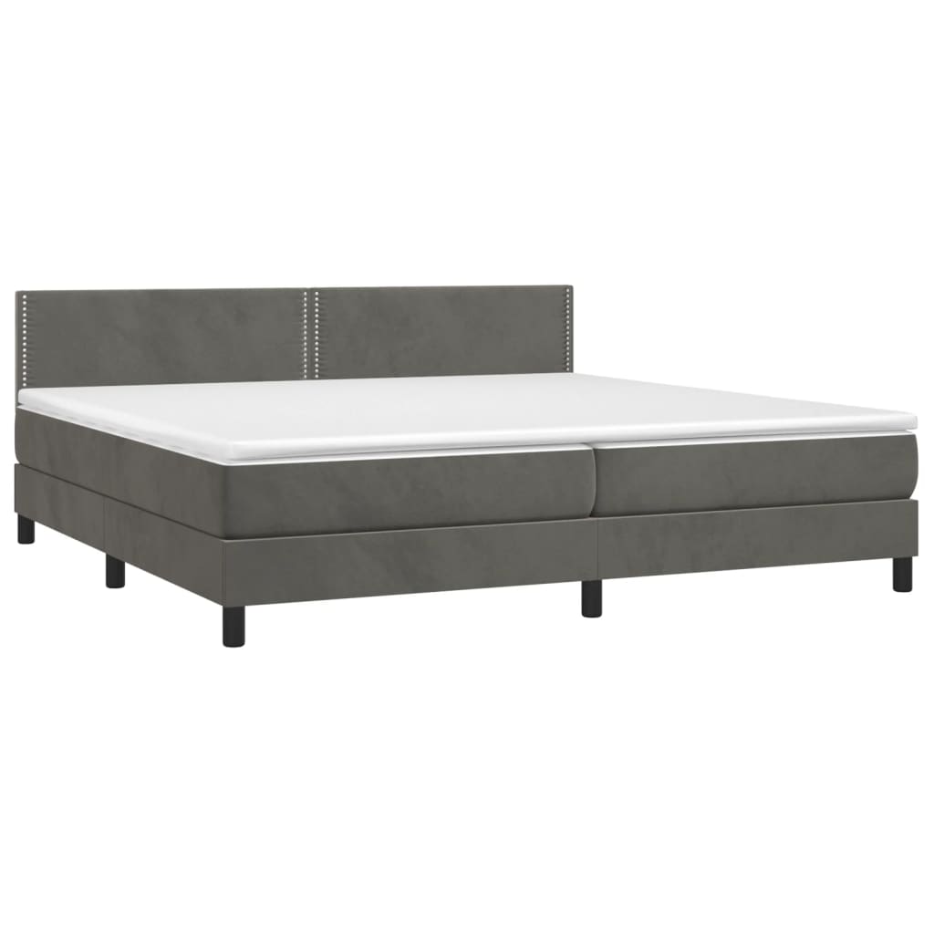 Box spring bed with mattress dark grey 200x200 cm velvet