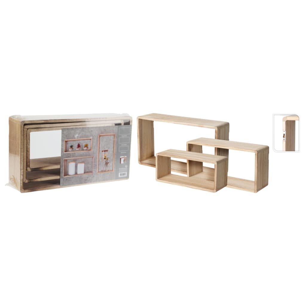 H&amp;S Collection 3-piece wooden shelf set natural
