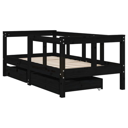 Children's bed with drawers black 70x140 cm solid pine wood