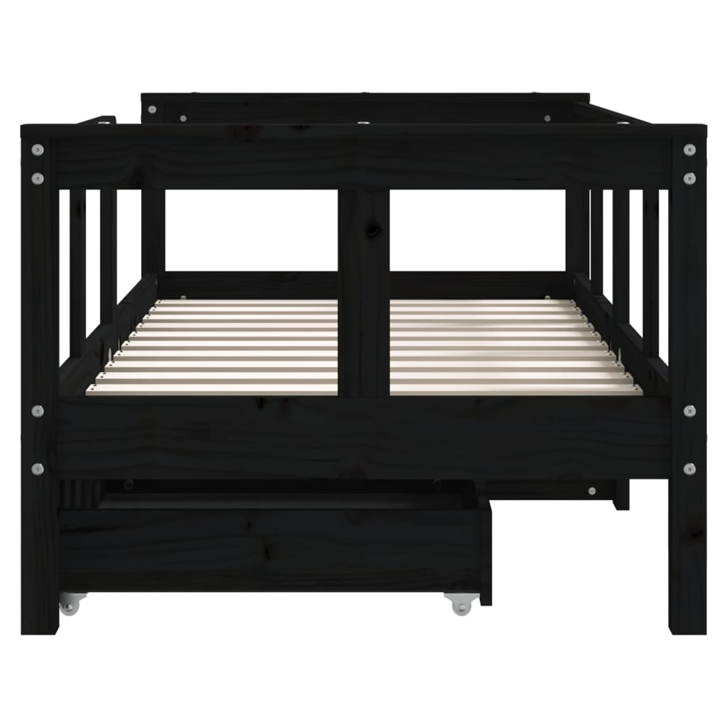 Children's bed with drawers black 70x140 cm solid pine wood