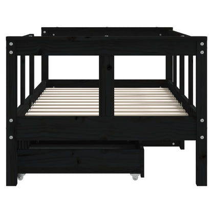 Children's bed with drawers black 70x140 cm solid pine wood