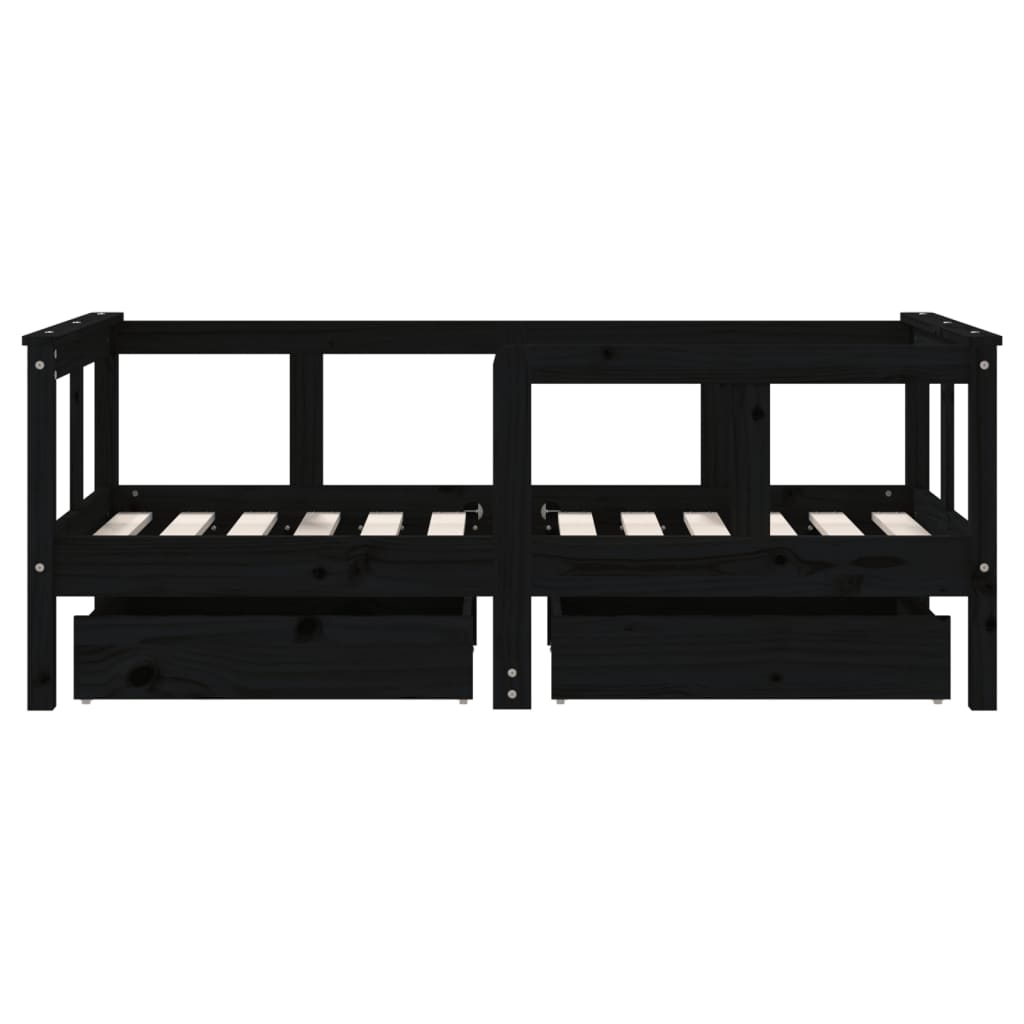 Children's bed with drawers black 70x140 cm solid pine wood