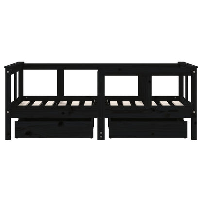 Children's bed with drawers black 70x140 cm solid pine wood
