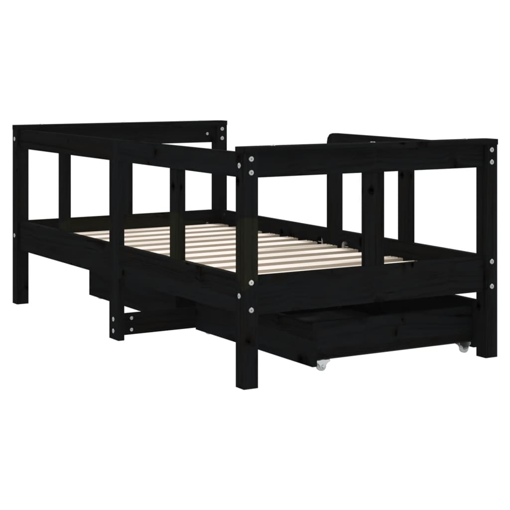 Children's bed with drawers black 70x140 cm solid pine wood
