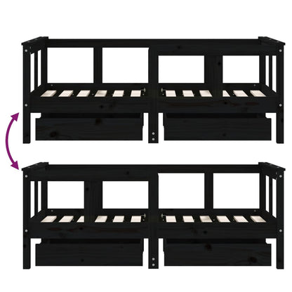 Children's bed with drawers black 70x140 cm solid pine wood
