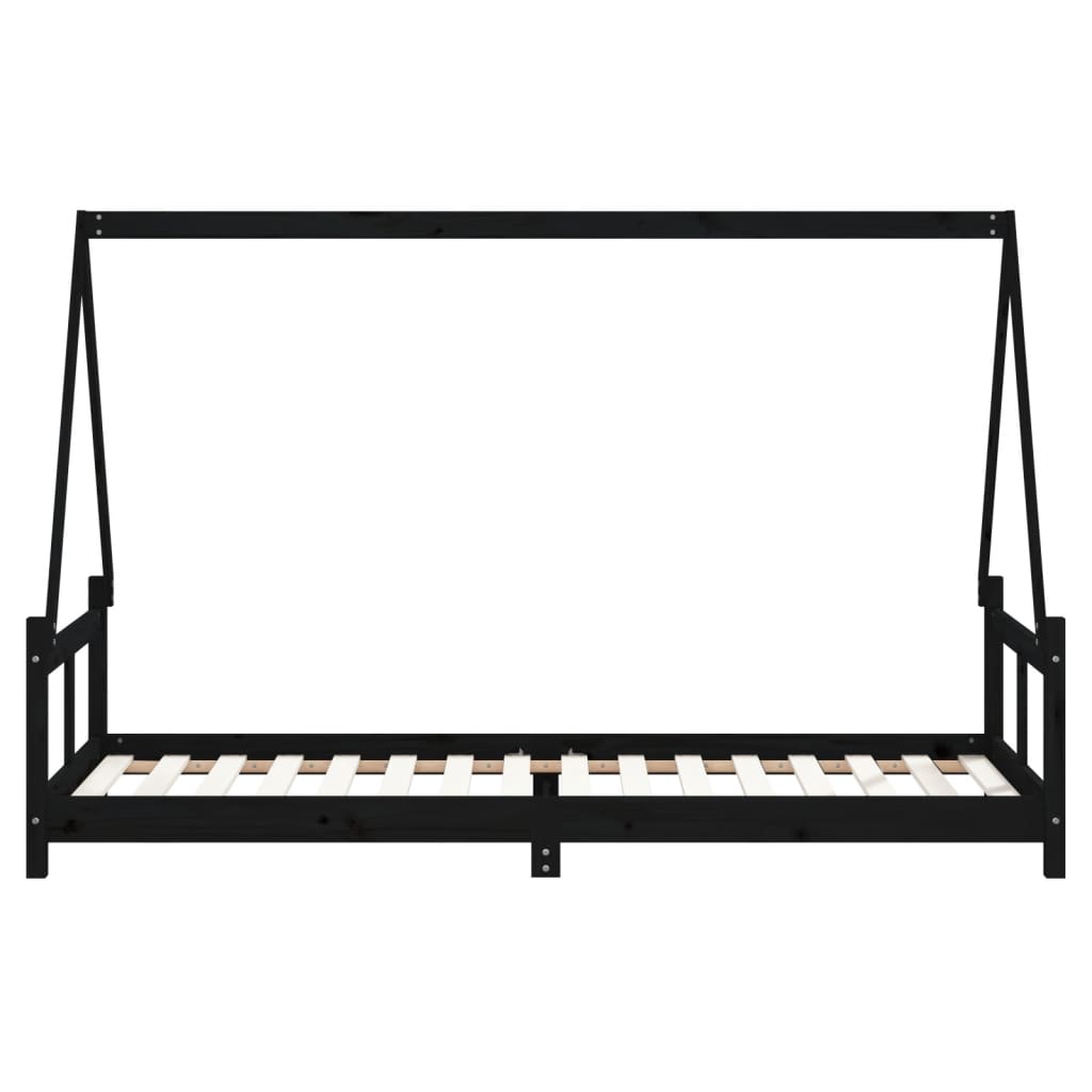 Children's bed black 80x200 cm solid pine wood