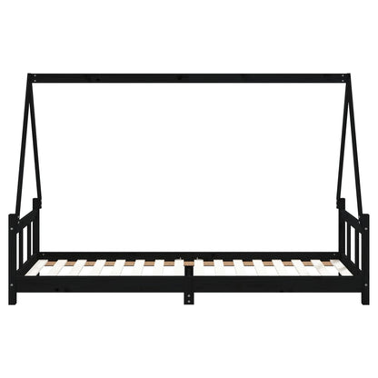 Children's bed black 90x200 cm solid pine wood