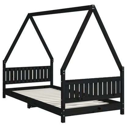 Children's bed black 90x200 cm solid pine wood