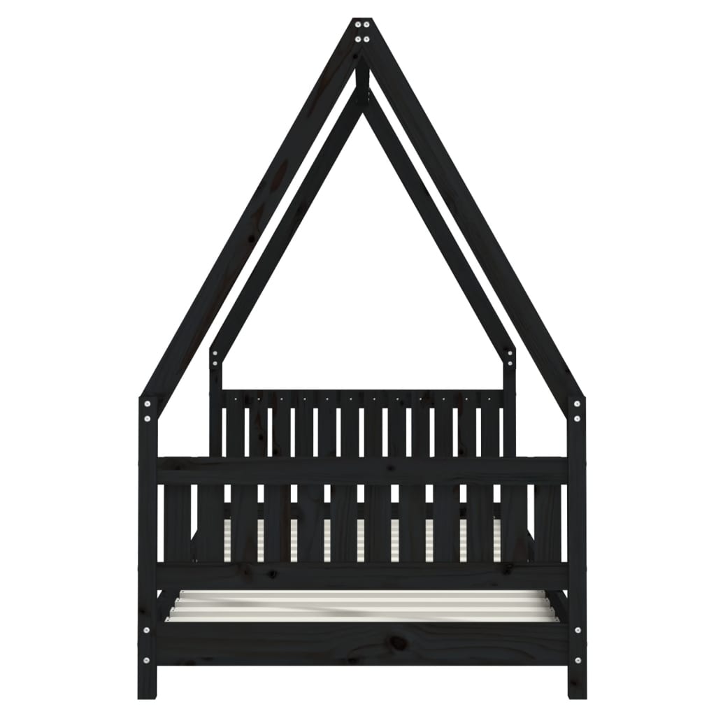 Children's bed black 90x200 cm solid pine wood