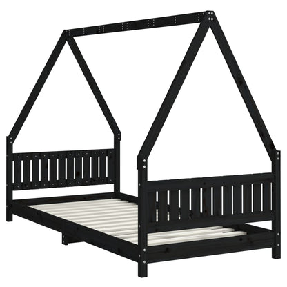 Children's bed black 90x200 cm solid pine wood