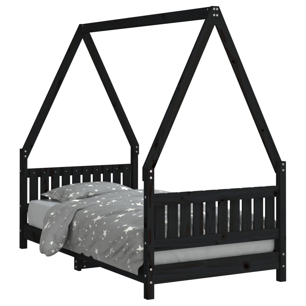 Children's bed black 80x160 cm solid pine wood