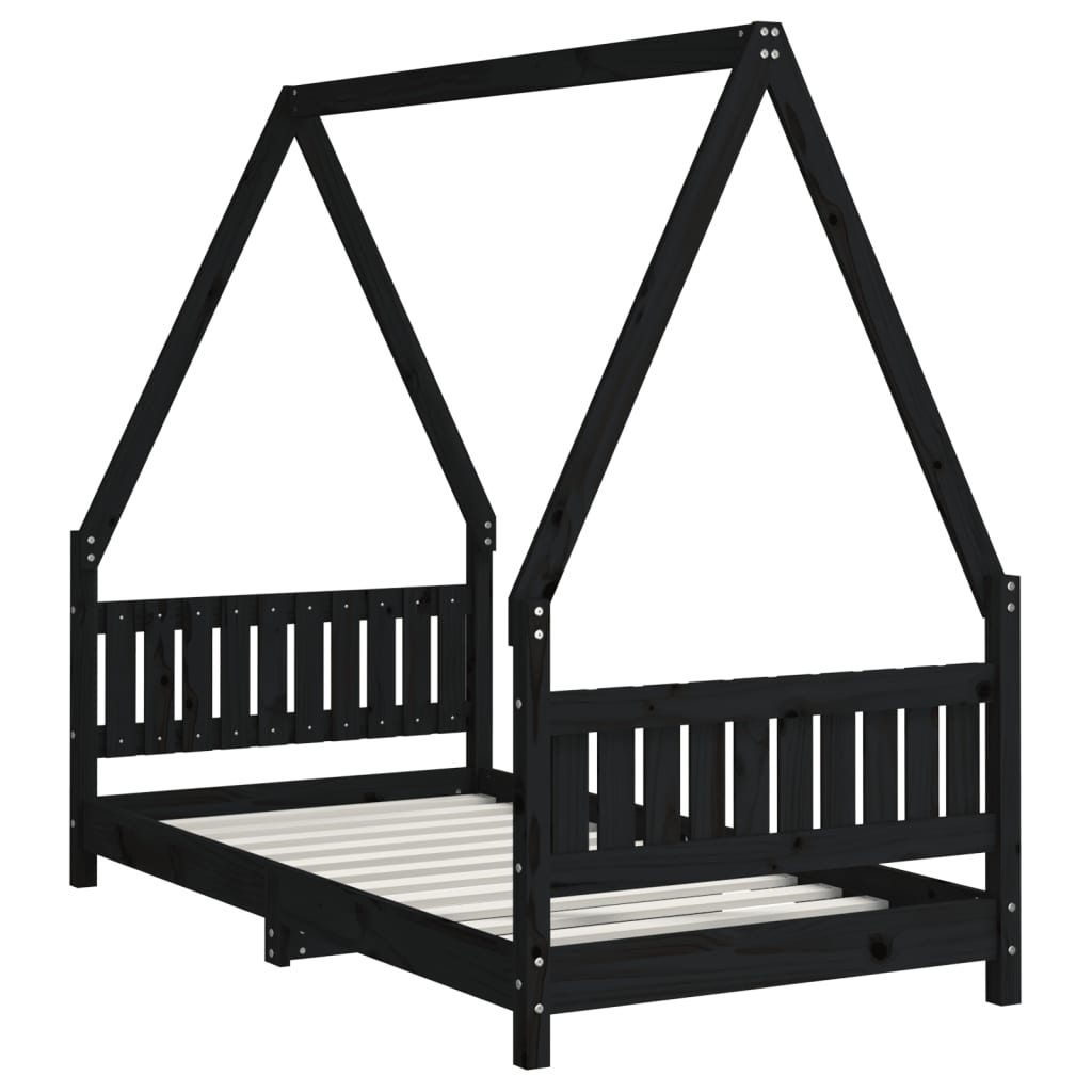 Children's bed black 80x160 cm solid pine wood
