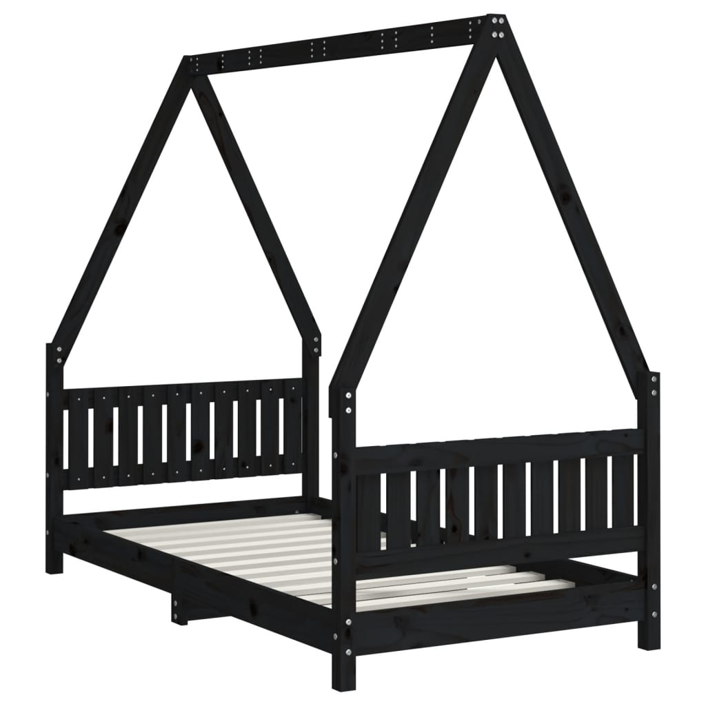 Children's bed black 80x160 cm solid pine wood