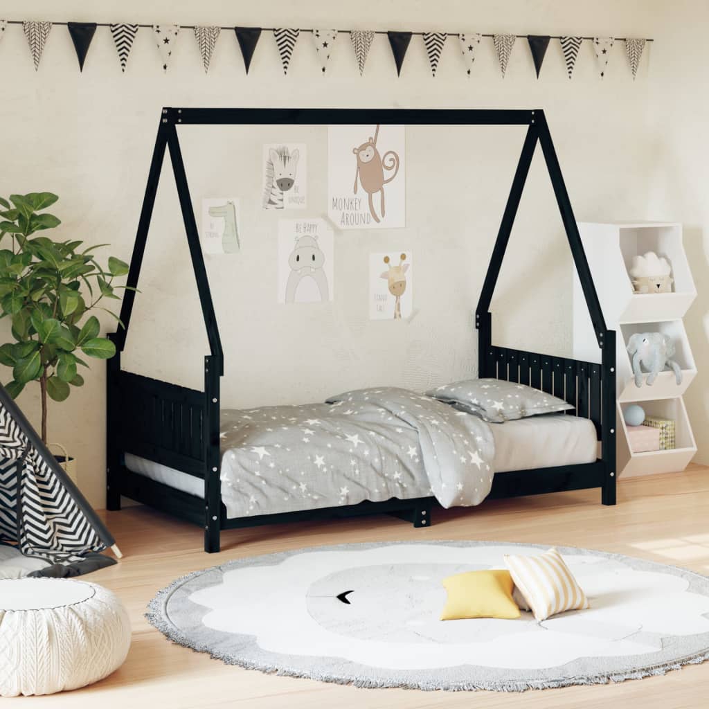 Children's bed black 80x160 cm solid pine wood