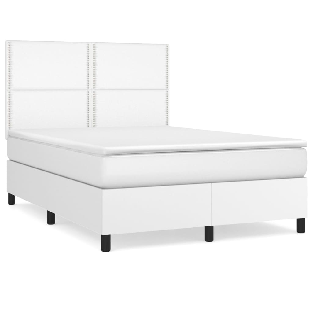 Box spring bed with mattress white 140x200 cm artificial leather