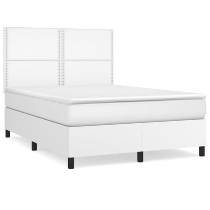 Box spring bed with mattress white 140x200 cm artificial leather