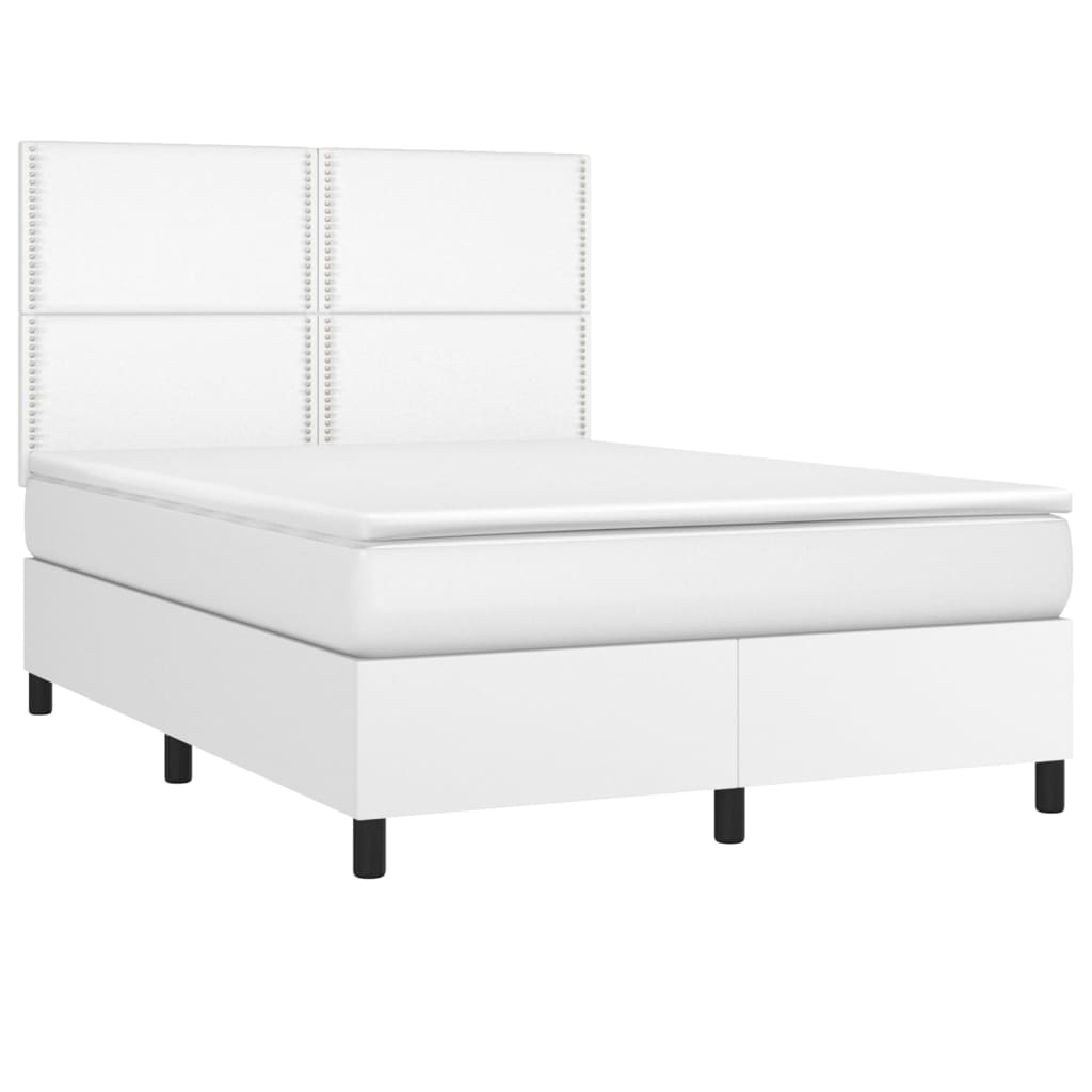 Box spring bed with mattress white 140x200 cm artificial leather