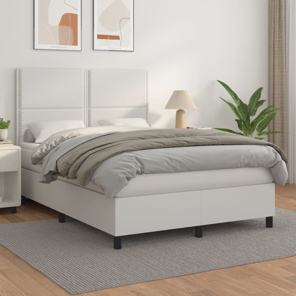 Box spring bed with mattress white 140x200 cm artificial leather