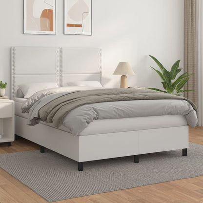 Box spring bed with mattress white 140x200 cm artificial leather