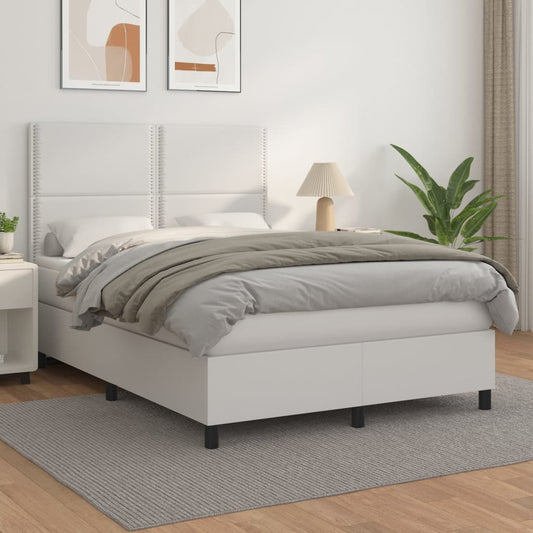 Box spring bed with mattress white 140x200 cm artificial leather