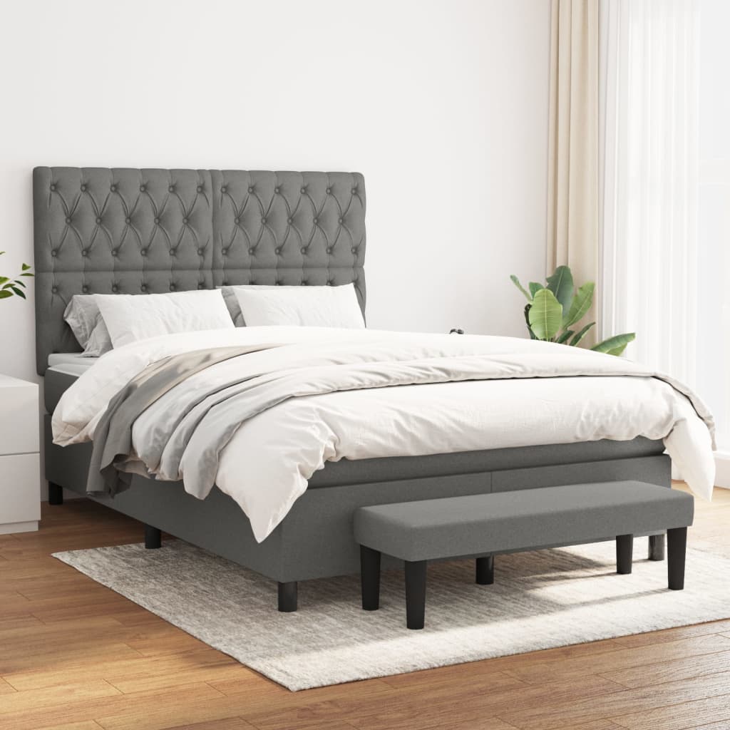 Box spring bed with mattress dark grey 140x200 cm fabric