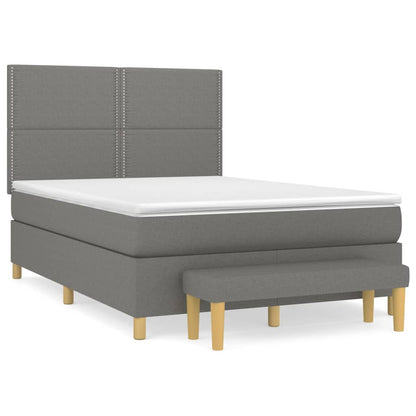 Box spring bed with mattress dark grey 140x200 cm fabric