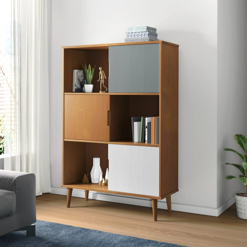 Bookcase MOLDE Brown 90x35x133,5 cm solid pine