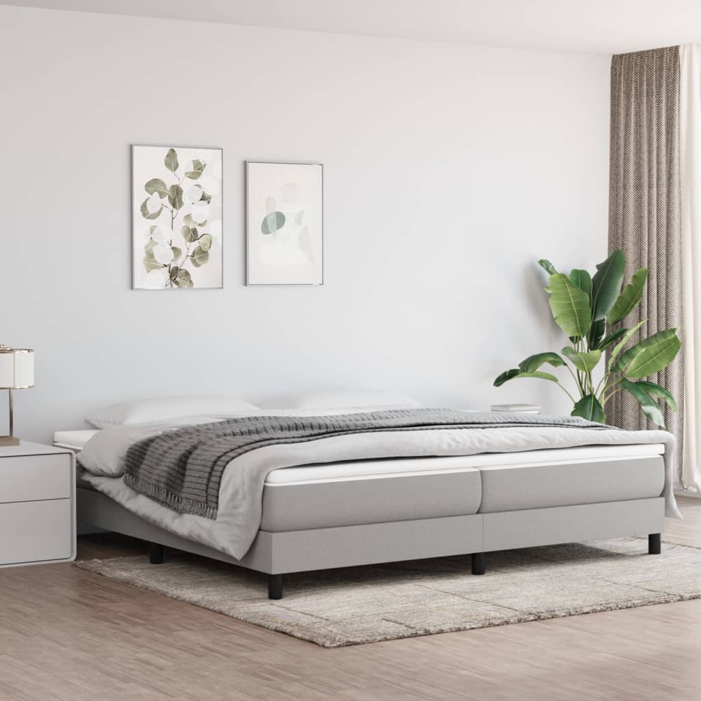 Box spring bed with mattress light grey 200x200 cm fabric