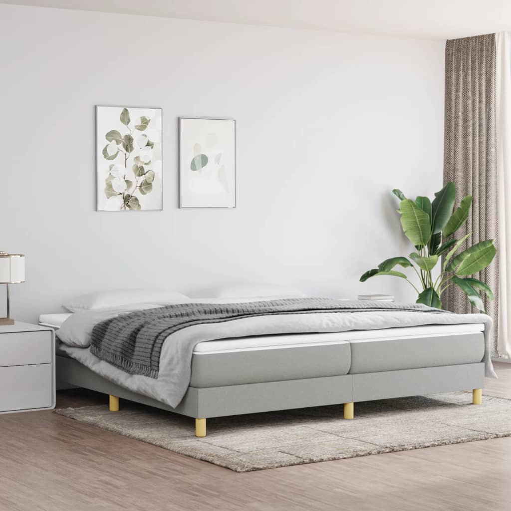 Box spring bed with mattress light grey 200x200 cm fabric