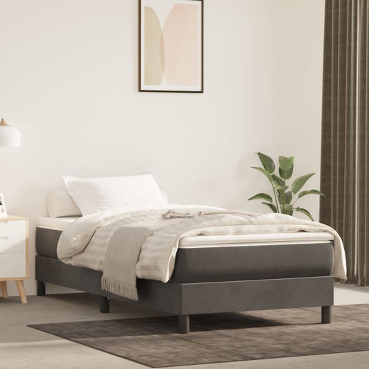 Box spring bed with mattress dark grey 90x200 cm velvet