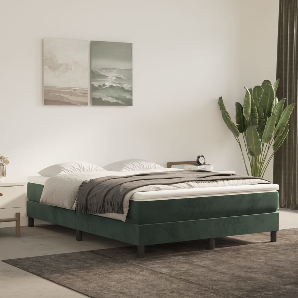Box spring bed with mattress dark green 140x200 cm velvet