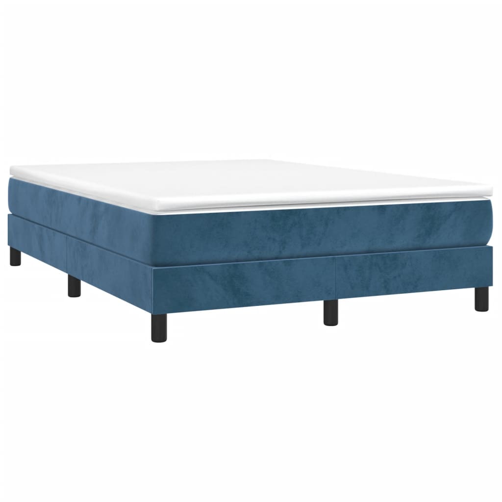 Box spring bed with mattress dark blue 140x200 cm velvet