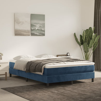 Box spring bed with mattress dark blue 140x200 cm velvet