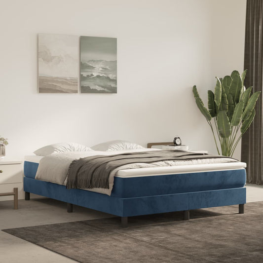 Box spring bed with mattress dark blue 140x200 cm velvet
