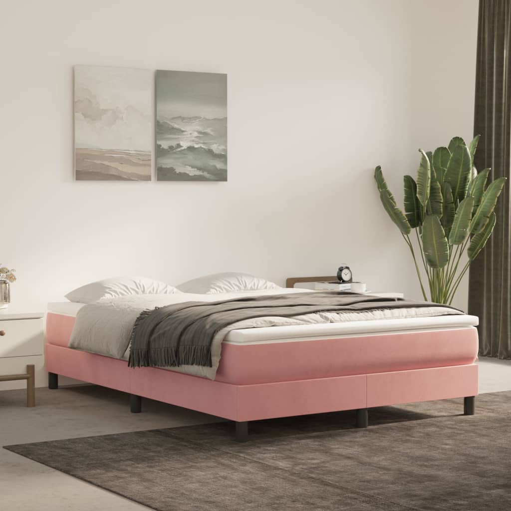 Box spring bed with mattress pink 140x200 cm velvet