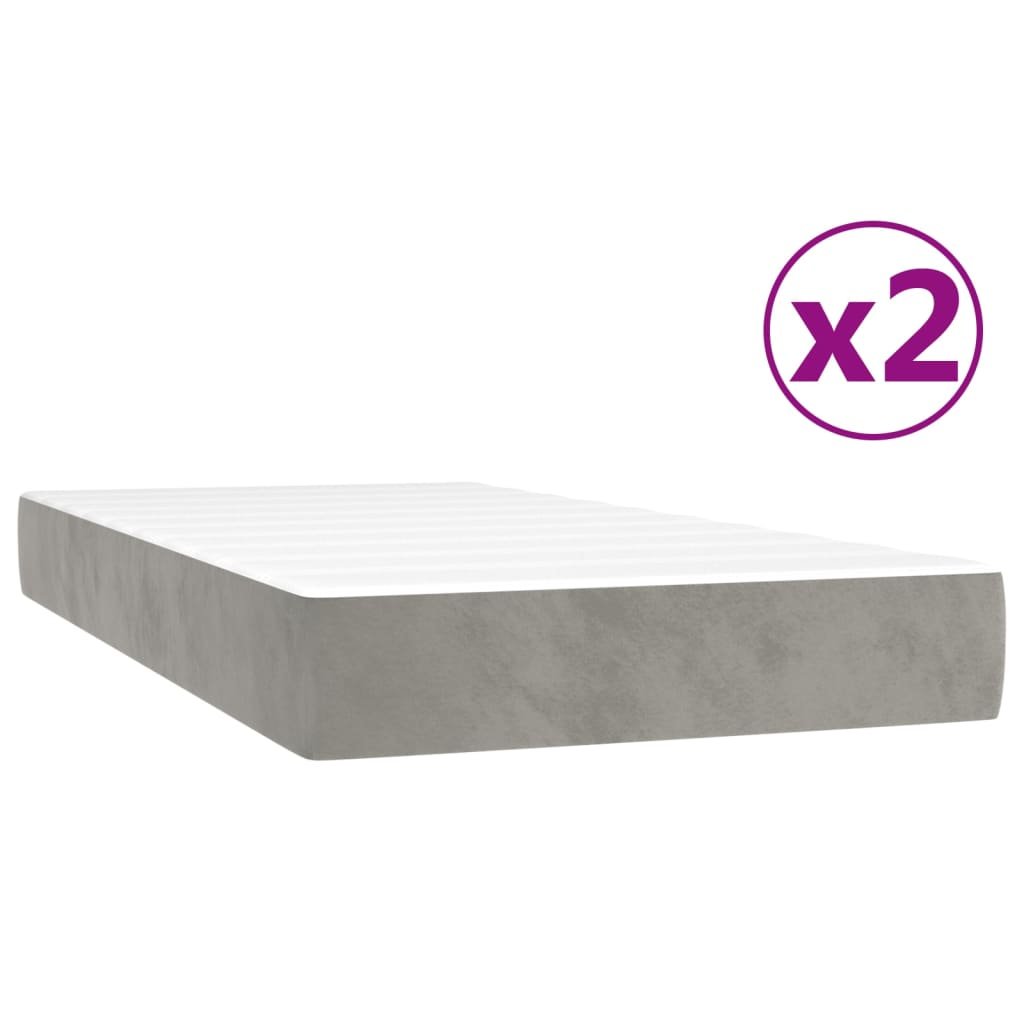 Box spring bed with mattress light grey 200x200 cm velvet