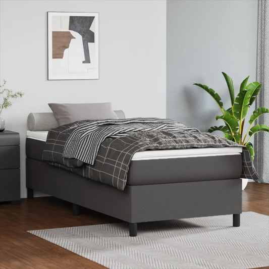 Box spring bed with mattress grey 90x200 cm artificial leather